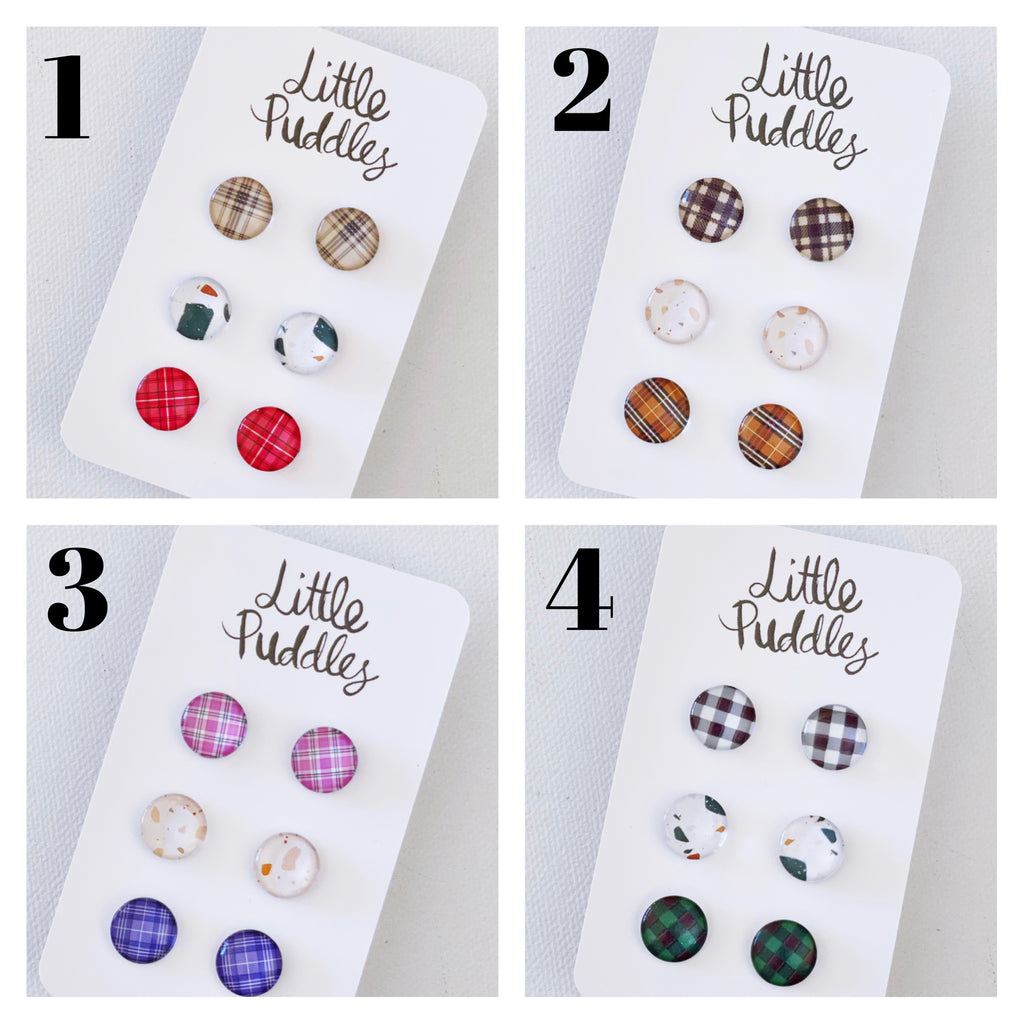 Earrings - Autumn / Winter Collection - 12mm Glass Earring Studs - Gift Sets