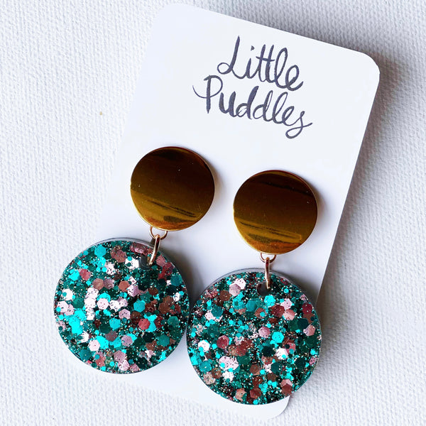 * NEW * Statement Earrings - Teal Pink Gold