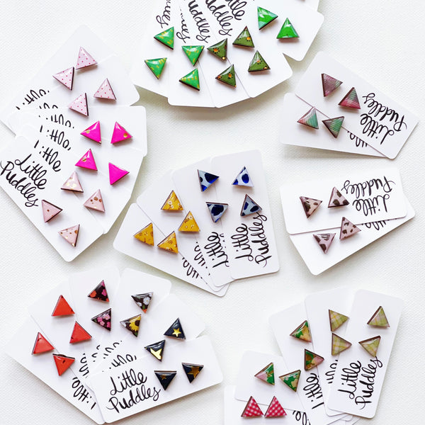 * NEW * Earrings - 12mm - Wood Resin Studs - Triangles